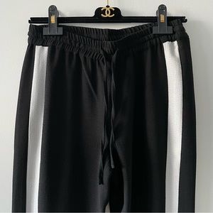 Vero Moda black ankle pants white stripe sz small elastic waist/hems drawstring